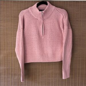 Women’s Pink Half-Zip Cropped Knit Sweater